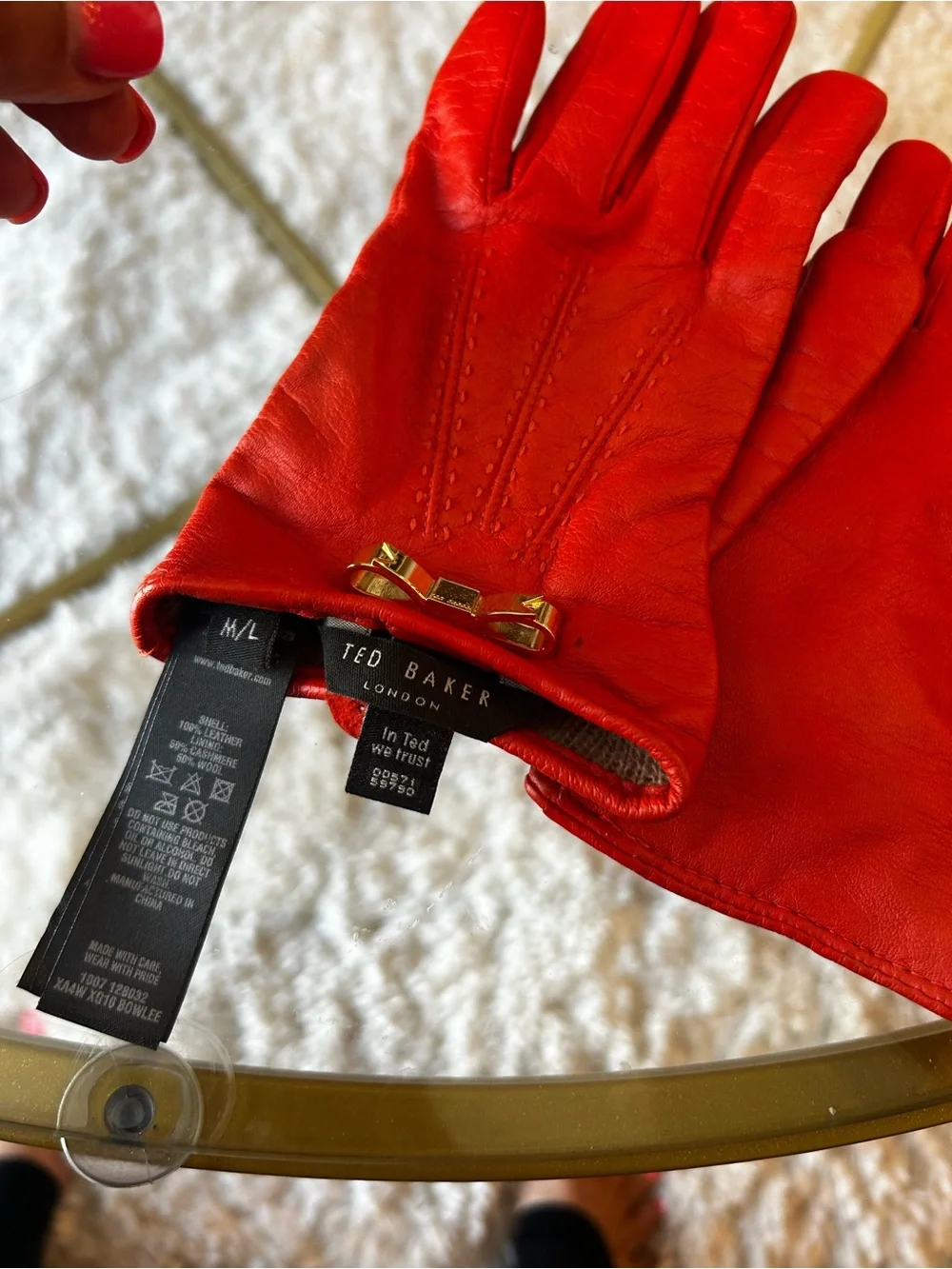 Ted Baker Red Leather Bow Detail Womens Gloves